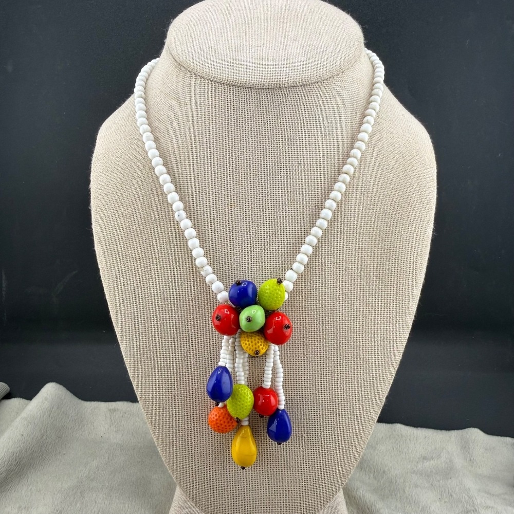 Vintage Czech Glass Beaded‎ Necklace Fruit Marked 16"